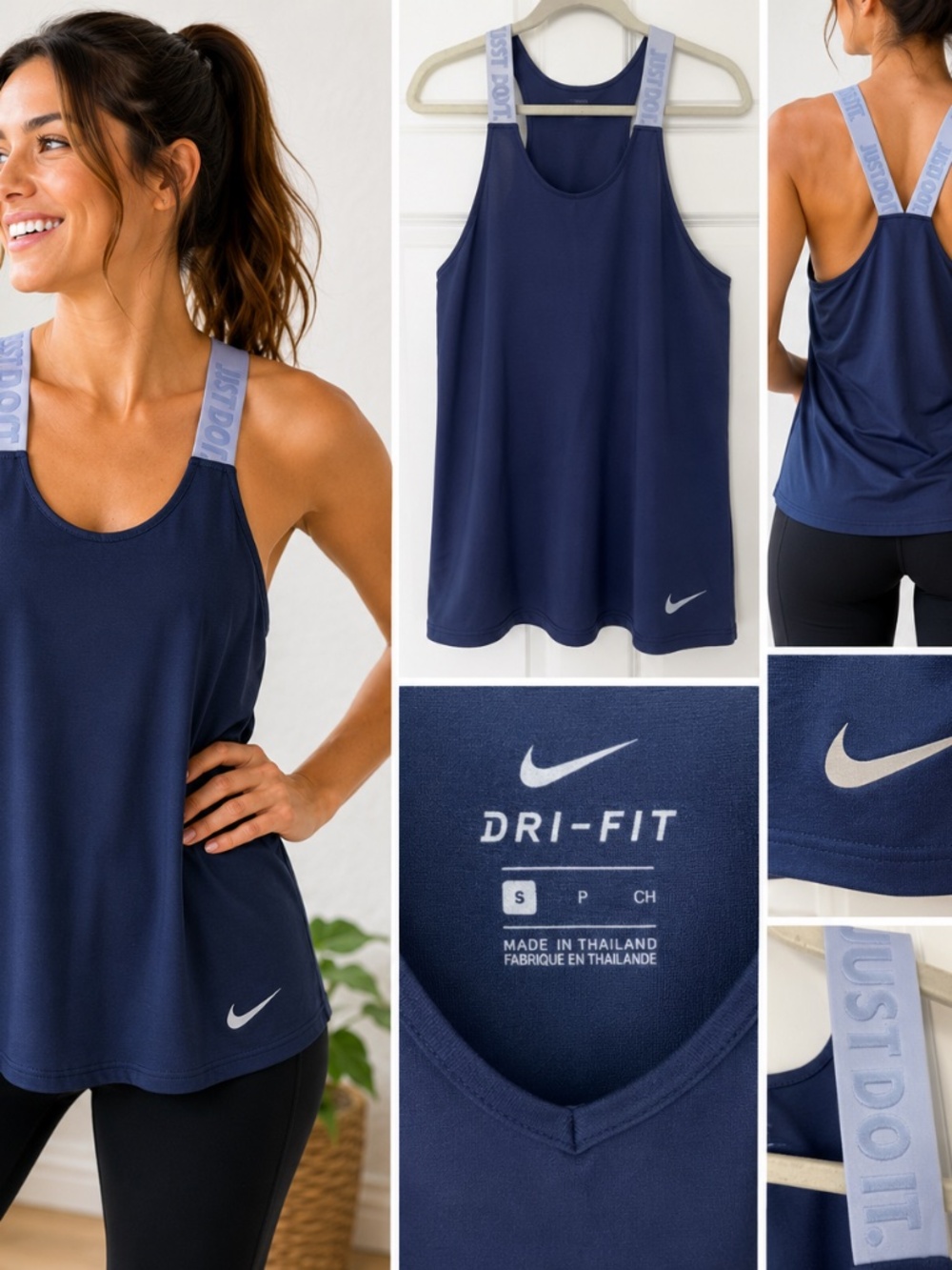 Nike Dri-FIT Navy Racerback Training Tank Top | Just Do It Straps | Size S